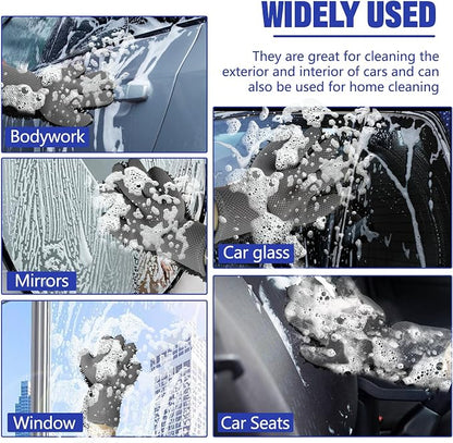 2PCS Car Wash Mitt, 5 Finger Chenille Microfiber Cleaning Mitt for Cars, Scratch-Free Auto Washing Gloves, Car Interior Exterior Cleaning Gloves, Great for Hard-to-Reach Areas (Black+Gray)