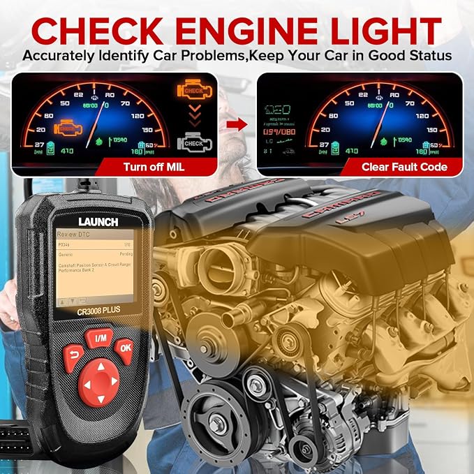 LAUNCH Professional OBD2 Scanner Diagnostic Tool CR3008 Plus,One-Key I/M,Lifetime Update Code Reader,Enhanced Check Engine Code Reader OBDII Car Scan Tool for All Vehicles After 1996,Battery Test