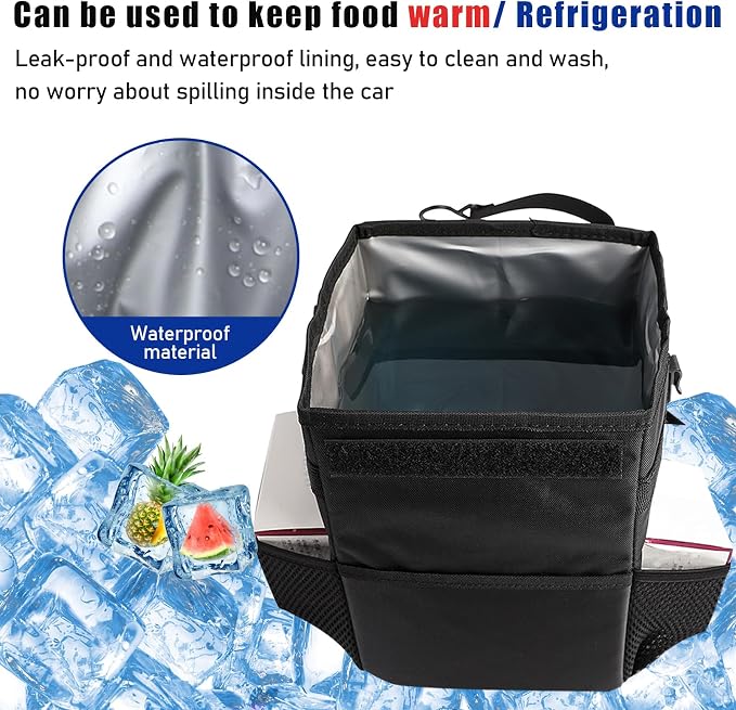 Kewucn Car Trash Can with Lid, Waterproof Mini Auto Garbage Can, Leak-Proof Vehicle Organizer and Storage Pockets, Hanging Collapsible Trash Bin, Universal Accessories for Most Cars (Army Green)