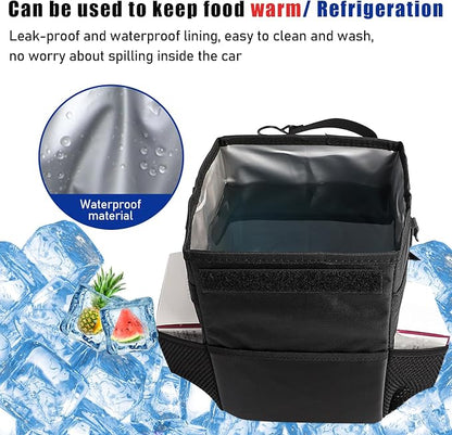 Kewucn Car Trash Can with Lid, Waterproof Mini Auto Garbage Can, Leak-Proof Vehicle Organizer and Storage Pockets, Hanging Collapsible Trash Bin, Universal Accessories for Most Cars (Army Green)