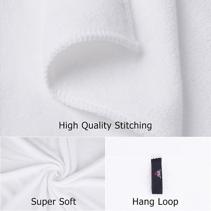 JML Microfiber Bath Towels Set, 6 Pack, 27" x 55" - Extra Soft, Absorbent and Fast Drying, Multipurpose White Microfiber Towel for Adult Men Women, Hair Wrap, Bath, Beach, Pool, Sports, Yoga, White