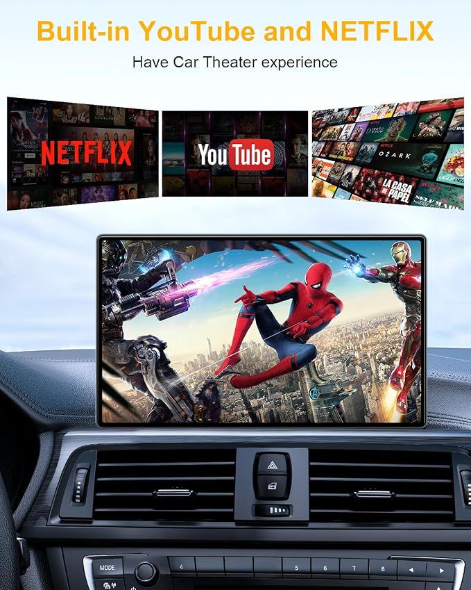 5-in-1 Wireless Carplay Adapter with Netflix YouTube TF Card, Android Auto Wireless Adapter and Apple CarPlay, Plug & Play, Easy Setup, Magic Video Ai Box for OEM Wired Apple Car Play Cars & iOS 10+