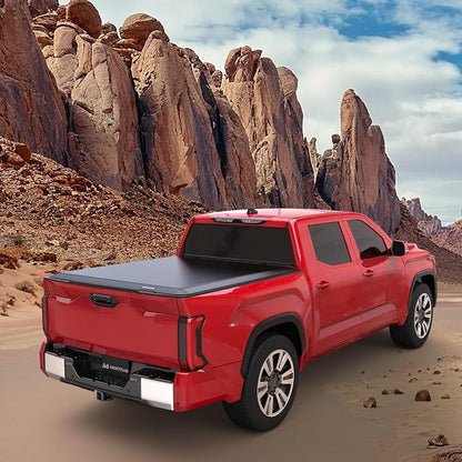 MOSTPLUS 6.5 FT Quad Fold Soft Truck Bed Tonneau Cover Compatible with 2007-2021 Toyota Tundra Fleetside for Models with The Deckrail System 6.5 FT Bed -78.7 inch On Top