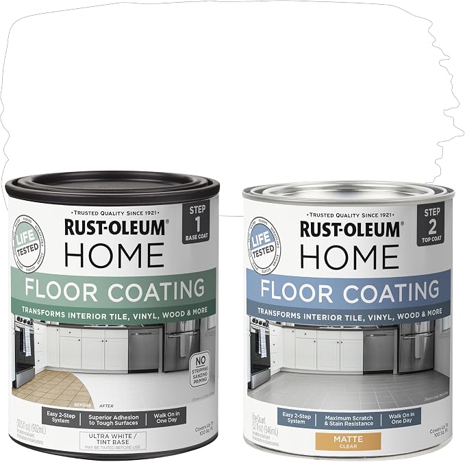 Rust-Oleum 367591 Home Interior Floor Coating Kit, Matte Ultra White