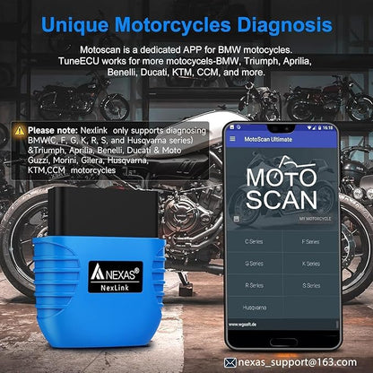 NEXAS NexLINK Bluetooth OBD2 Scanner for Car - Check Engine Light Code Reader with Live Data & Performance Test, Wireless Diagnostic Scan Tool with Resets for All US Vehicles, Works with iOS Android