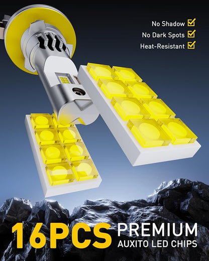 AUXITO H11B LED Bulb, 900% Ultra-Bright, 6500K White Light, Plug and Play, Long Lifespan, No Flicker, 99% Compatibility, 2PCS