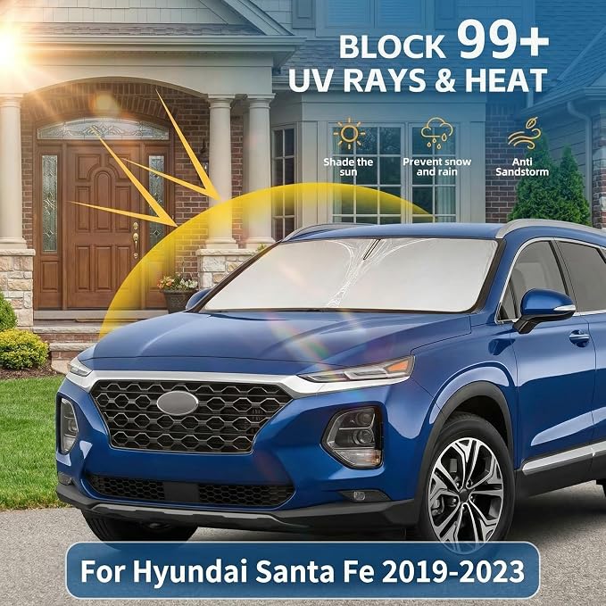 for 2019-2023 Hyundai Santa Fe Windshield Sun Shade, Custom Fit Front Window Sun Visor, Foldable UV Rays Blocker, Car Accessories