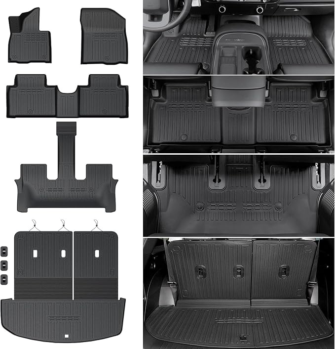 Floor Mats for 2026 Hyundai Palisade 7/8 Seat (Only Hybrid), All Weather TPE Cargo Mat with 3rd Backrest Mat for 2026 Hyundai Palisade Hybrid Calligraphy Accessories