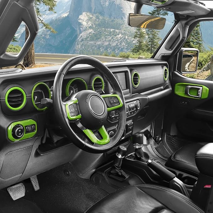 21PCS Full Set Interior Trim Kit for 2018-2023 Jeep Wrangler JL JLU,Side Outlet Door Handle Bowl Roof Reading Light Cover Trim (Green)
