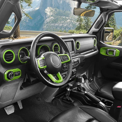 21PCS Full Set Interior Trim Kit for 2018-2023 Jeep Wrangler JL JLU,Side Outlet Door Handle Bowl Roof Reading Light Cover Trim (Green)