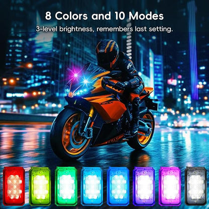 11 LEDs Wireless Strobe Lights with Remote 500mAh Rechargeable Car RGB Car Interior Ambient Lighting Anti-Collision Strobes Light for Motocycle Vehicle Bike Scooter Warning Flashing 4PCS