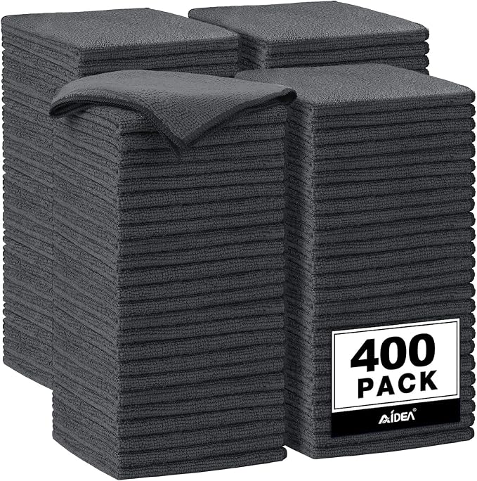 AIDEA Microfiber Cleaning Cloth-400PK, Soft Microfiber Towels for Cars, Absorbent Cleaning Rags, Lint-Free Streak-Free Wash Cloths for House, Kitchen, Window(12in.x12in), Grey