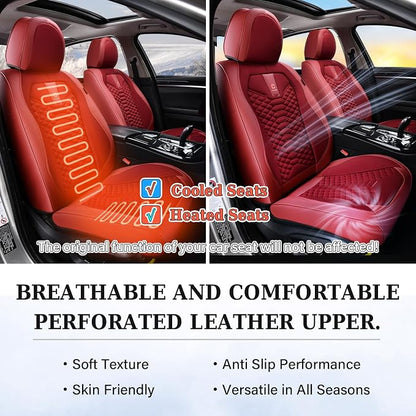 Coverado Car Seat Covers Full Set, Red Seat Covers for Cars 5 Seats, Breathable Fabric& Faux Leather Car Seat Cushions, Front and Rear Car Seat Protectors, Universal Seat Covers Fit for Most Vehicles