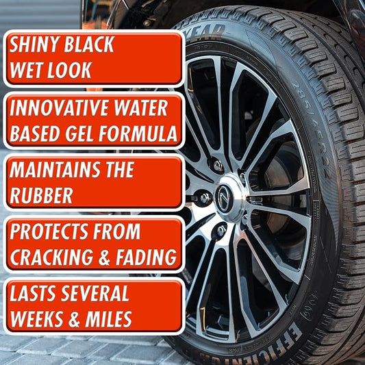 SONAX Tire Gloss Gel 235200 | Long-Lasting Rubber Conditioner for a Semi-Gloss finish on Tires | Deep Black Revitalization with Silicone Protection | Cleans, Conditions & Repels Dirt for Weeks | 500ml