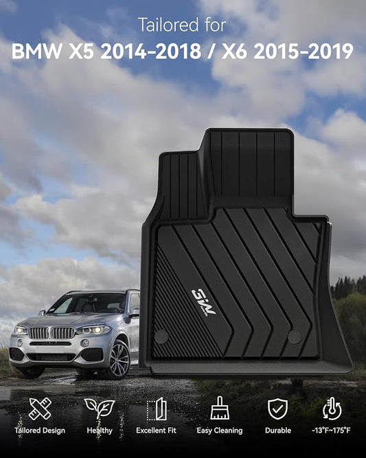 3W Floor Mats Custom Fit for BMW X5 (F15) 2014-2018 / BMW X6 (F16) 2015-2019, All Weather TPE Floor Liner 1st & 2nd Row Accessories Car Mats