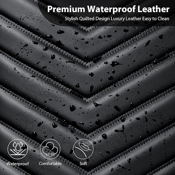 CAR PASS 3D Foam Faux Leather Seat Covers Full Set,Waterproof Leather Seat Cover for Cars,Luxury Universal Fit for SUV Truck Sedan Automotive, Armrest Airbag Compatible Anti-Slip, All Black