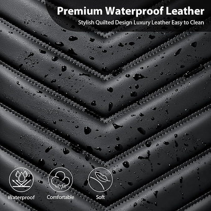 CAR PASS 3D Foam Faux Leather Seat Covers Full Set,Waterproof Leather Seat Cover for Cars,Luxury Universal Fit for SUV Truck Sedan Automotive, Armrest Airbag Compatible Anti-Slip, All Black