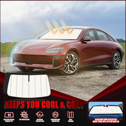 Windshield Sun Shade for Hyundai Ioniq 6 2023-2026, Front Window Visor Accessories, Folding Design Blocks Heat & UV Rays Maintain Cool Interior and Save Space