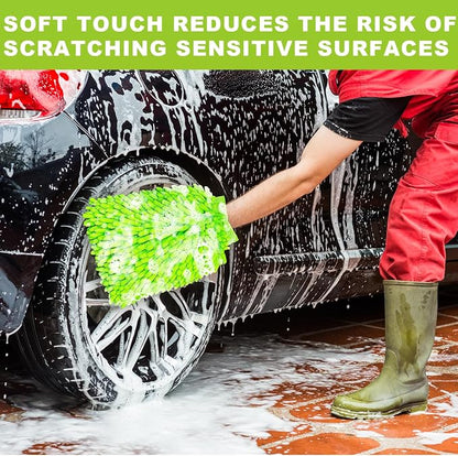 Car Wash Mitt, 2 Pack Premium Chenille Microfiber Wash Mitt, Scratch-Free & Lint-Free, Rich Foam, Highly Absorbent, Perfect for Car Washing and Detailing, 7.12''X10.14''