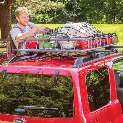 3'x4'Roof Rack Cargo Net， Mesh Bungee Net Stretches to 6'x8' for Rooftop Cargo Basket|12 Metal Carabiners + 12 Hooks Holds Loads Tighter