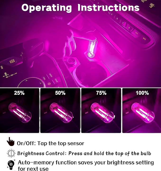LED Car Interior Light, Touch Control USB Night Lamp, Retro Style Ambient Lighting for Auto, Bedroom, Desk (Pink Light)
