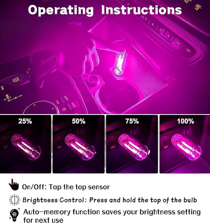 LED Car Interior Light, Touch Control USB Night Lamp, Retro Style Ambient Lighting for Auto, Bedroom, Desk (Pink Light)
