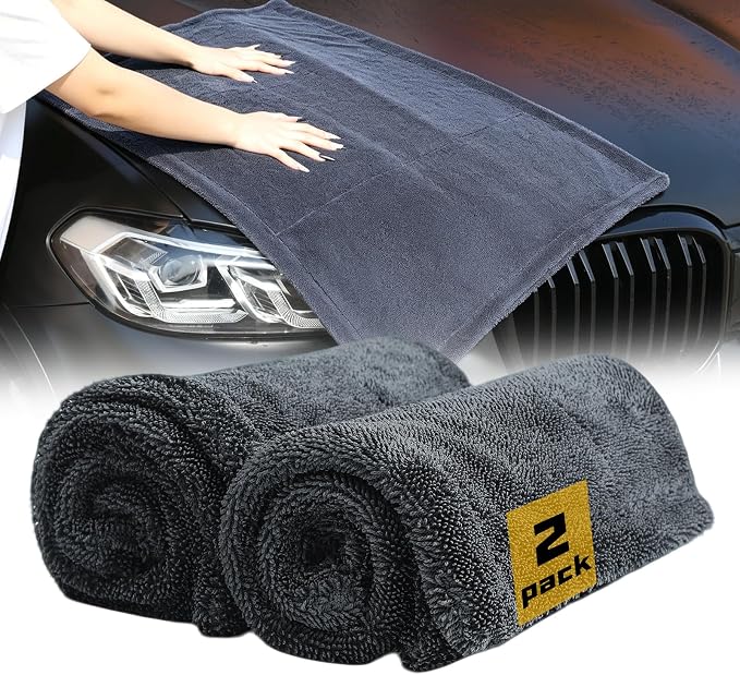2 Pack Double-Twist Pile 1300gsm Microfiber Car Drying Towel, (36"X24") Extra Large Highly Absorbent Drying Towel, Lint‑free & Scratch‑free Car Wash Towels for Auto Detailing, Cars Wash, SUV, Trucks
