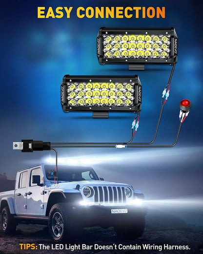 7 Inch LED Light Bar, LED Offroad Fog/Driving Lights, 50W 6000LM Tri-Row Work for Truck Boat Car UTV ATV, 2-Pack (White)