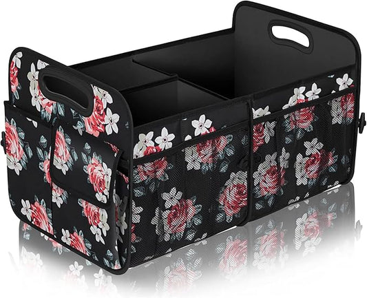 Femuar Car Trunk Organizer,Car Storage Organizer with 72L Large Capacity Waterproof Collapsible and 11 Pockets,Trunk Organizer for Car Suv/Jeep/Sedan, Large Size, Flower