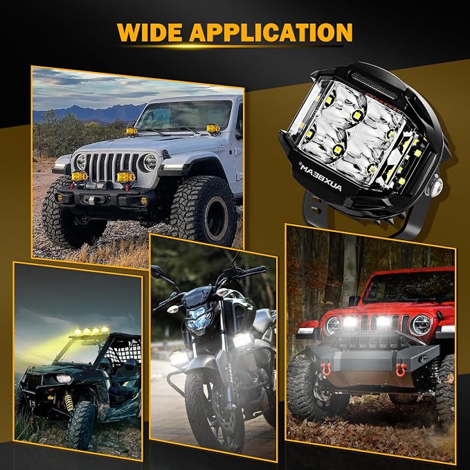 Auxbeam V-MAX Series 4in 92W Round LED Pods with Amber Covers, Side Shooter LED Offroad Driving Light with DRL, 270° Combo Beam Pattern Universal Auxiliary Light for Truck ATV Wrangler Ford Pickup