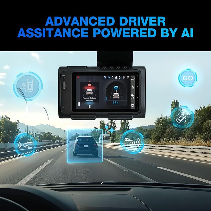 Type S T400 AI-Powered Driver Assistance 4K Dash Cam with ADAS, Collision Warnings, Lane and Pedestrian Detection, Vehicle Departure Reminders, Front Rear Smart Incident Video Surveillance, SD Card