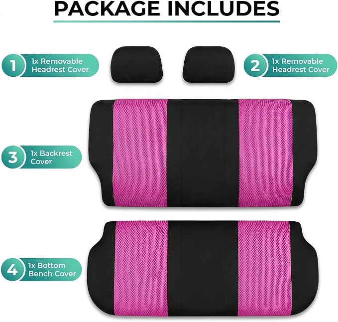 FH Group Automotive Rear Car Seat Covers for SUV, Trucks, Sedan and More - Universal Fit Rear Solid Bench Design Interior Accessories - 3D Mesh Fabric Center Panel - Pink