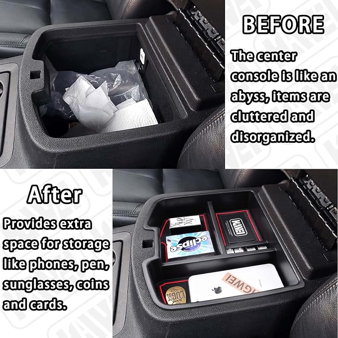 HGWEI Center Console Organizer Compatible with 2007-2014 Chevy Silverado GMC Sierra Avalanche Tahoe Suburban Yukon Yukon XL Accessories, Floor Mounted Center Console ONLY,Red Trim