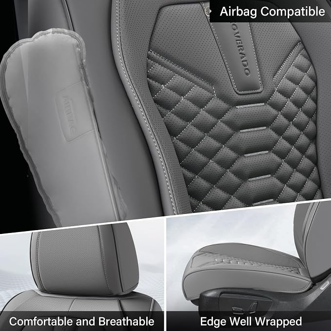 Coverado Car Seat Covers Full Set, Nappa Leather Seat Covers for Cars, 5 Seats Universal Waterproof Seat Covers, Front and Back Car Seat Protector, Automotive Seat Covers Fit for Most Cars, Gray