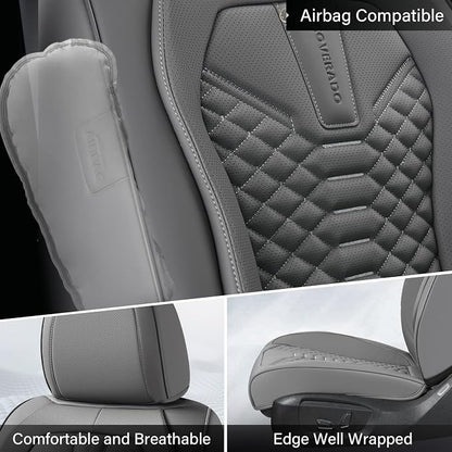 Coverado Car Seat Covers Full Set, Nappa Leather Seat Covers for Cars, 5 Seats Universal Waterproof Seat Covers, Front and Back Car Seat Protector, Automotive Seat Covers Fit for Most Cars, Gray