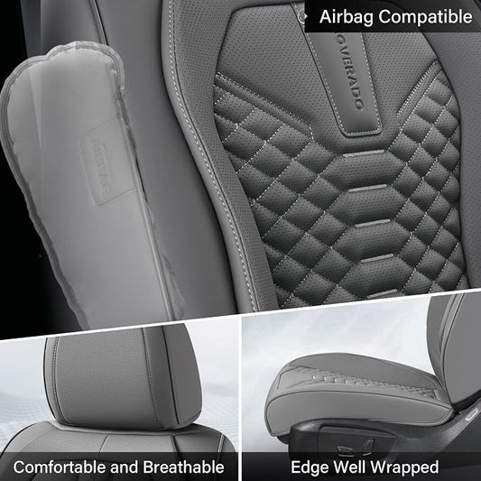 Coverado Car Seat Covers, Front Seat Cover, 2 Pack Waterproof Nappa Leather Seat Covers for Cars, Car Seat Protectors, Driver Seat Cover, Automotive Seat Covers Universal Fit for Most Cars, Gray