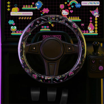 Hello Kitty Steering Wheel Cover, Official Sanrio Car Steering Wheel Cover with Universal Size 14.5-15, Cute Black Hello Kitty Car Accessories for Women (Hello Kitty Kawaii Arcade)