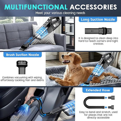 CKIKH Handheld Vacuum Cordless, 15000PA Strong Suction Hand Held Car Vacuum Cleaner Portable with Multi-Nozzles & Washable Filter, Lightweight Rechargeable Vacuum Cleaner for Home, Car, Office, Pets