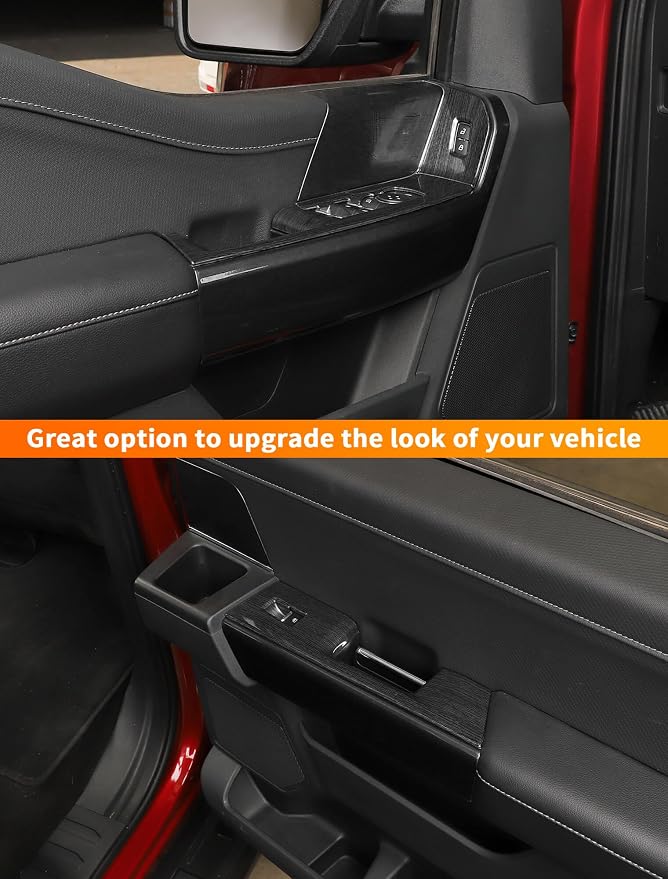 Savadicar Black Wood Grain Interior Accessories - Door Window Button Panel Trim Cover for Ford F150 (2021-present) - Premium Texture Interior Decor Upgrade Kit, 4-Piece Set