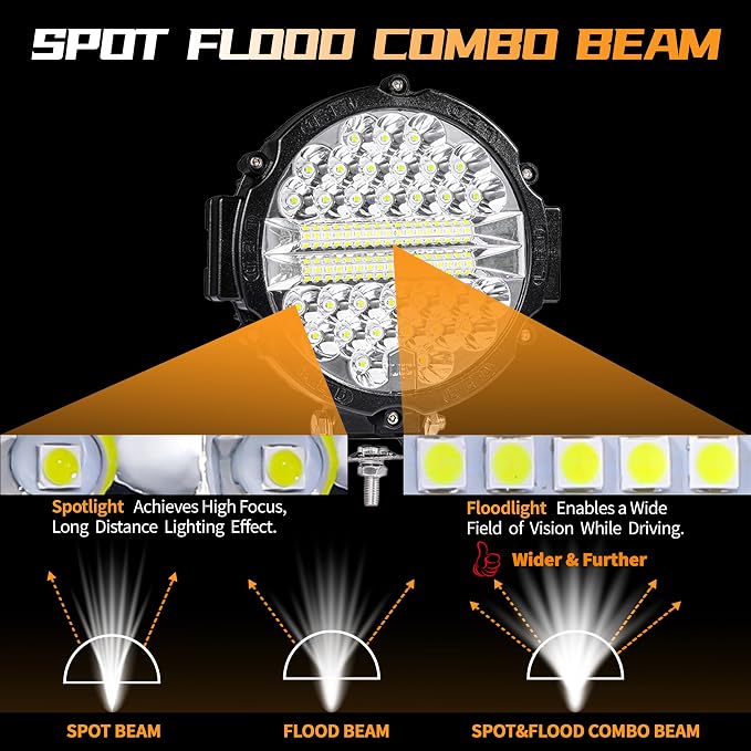 7 Inch Round LED Off Road Lights, 201W 12000lm LED Light Pods, Offroad Driving Fog Lights Work Lights for Trucks Tractor Snowmobile Golf Cart ATV UTV RV Plower, 4 Pack with Wiring Harness
