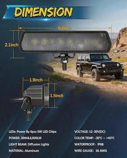 LED Light Bar 6 Inch 120W Driving Lights Backup Lighting Slim LED Pods | 2PCS 120W Bumper Lights Flood Diffusion Beam Off Road Fog Lights for Truck SUV ATV UTV, IP68 Waterproof, DT Wiring Harness