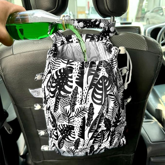 Leak-Proof Waterproof Car Trash Bag Foldable Multipurpose Trash bin Container Storage Cute Grocery Organizer Bag for Automotive Front or Back Seat in Cars SUVs and Trucks (Tropical)