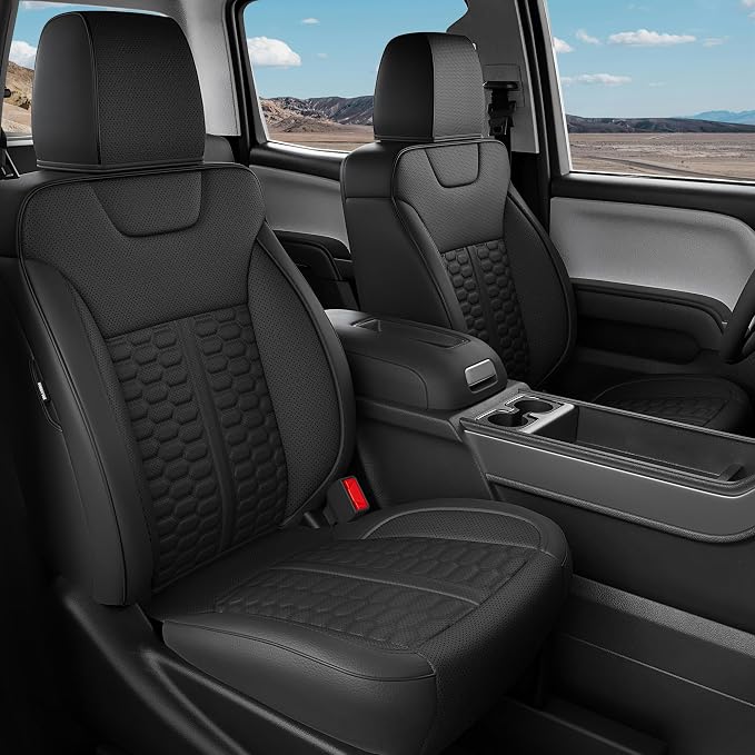 Custom Leather Seat Covers for Silverado/Sierra 1500 2014-2018, 2500HD 3500HD 2015-2019 Crew Cab Full Set with Jump Seat Cover (Armrest Storage Version Only),Truck Accessories