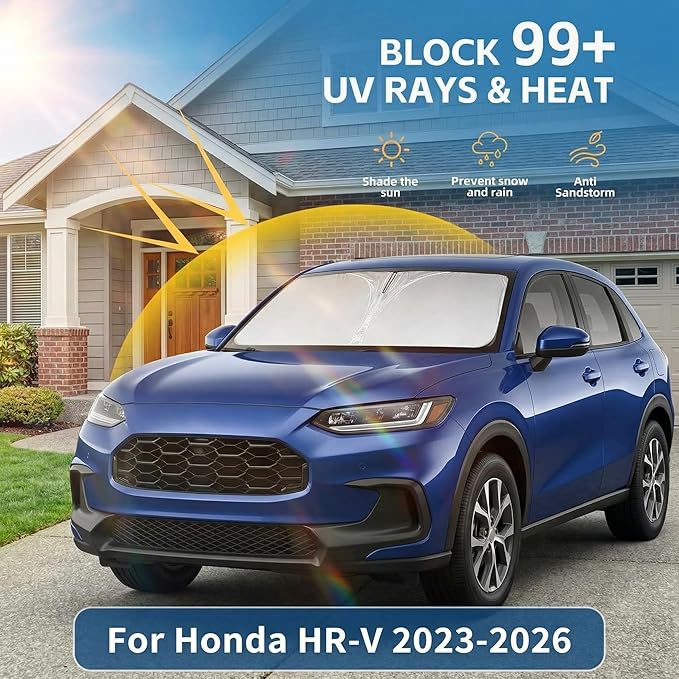 Windshield Sun Shade for Honda HR-V 2023 2024 2025 2026 Front Window Shade Custom Fit HRV Accessories Sun Visor Foldable Shade Blocks UV Rays Summer Must Have Car Accessories