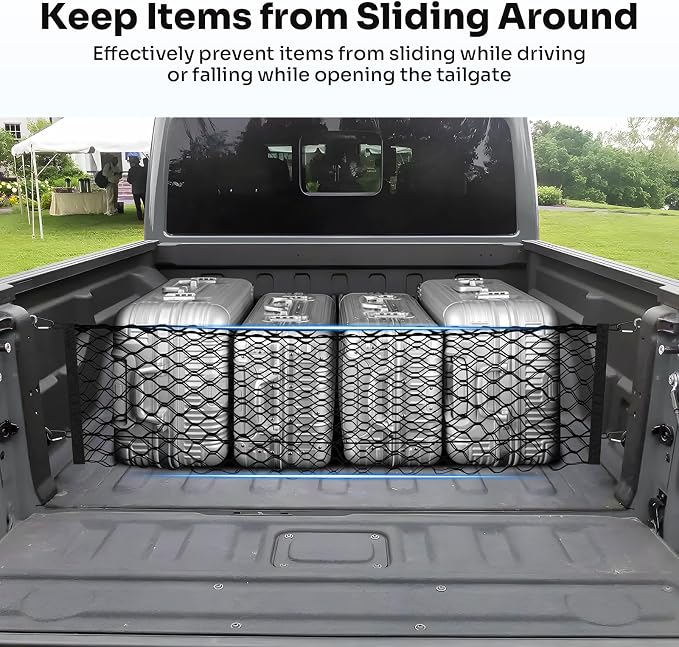 Canvcle Trunk Cargo Net for 2020-2026 Jeep Gladiator Accessories Envelope Style Mesh Trunk Net Organizer and Storage Stretchable Adjustable Elastic Nylon Rear Cargo Netting with Hooks