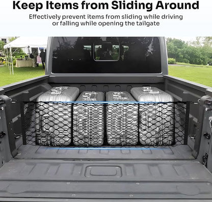 Canvcle Trunk Cargo Net for 2020-2026 Jeep Gladiator Accessories Envelope Style Mesh Trunk Net Organizer and Storage Stretchable Adjustable Elastic Nylon Rear Cargo Netting with Hooks