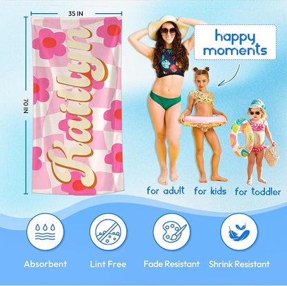 JML Personalized Beach Towel with Name, Custom Flower Beach Towel, Customized Microfiber Pool Towel, Quick Dry & Absorbent Swim Towel for Adult,Anniversary, Birthday, Summer Holiday,Vacation