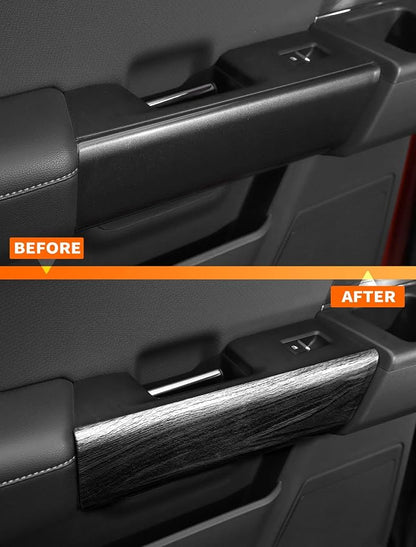 Savadicar Black Wood Grain Interior Accessories - Rear Door Handles Trim Cover for Ford F150 (2021-present) - Premium Texture Interior Decor Upgrade Kit, 2-Piece Set