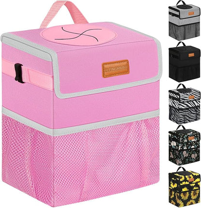 ELONGRIVER Car Trash Can for SUVs, Trucks, Vans - Pink, 2 Gallons Capacity, Leak-Proof Liner, Utility Clasps, Cute Design