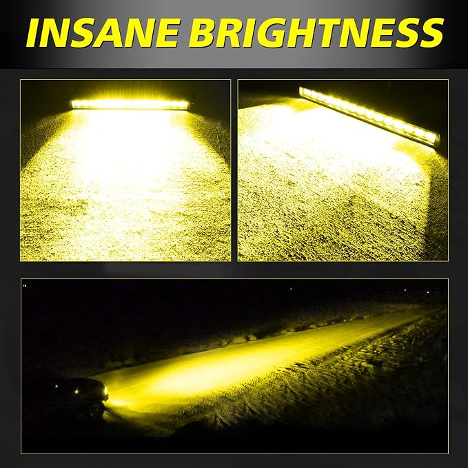 20 Inch Amber Light Bar 105W OSRAM LED Slim Single Row Light Kit w/Wiring Harness Black Cover Spot Flood Combo Off Road Driving Bumper Grill Lights for Trucks Pickup SUV UTV ATV Snowmobile